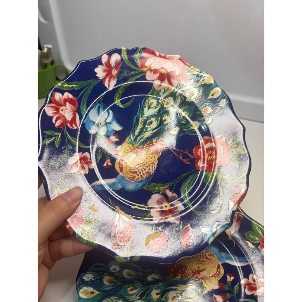 6 pc Pier 1 Peacock Luncheon Salad/dessert Plates 8.5” Floral Scalloped Edge